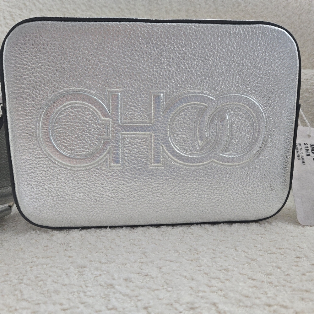 Jimmy Choo NWT Camera Bag‎ Metallic Silver Embossed Leather - Picture 9 of 16